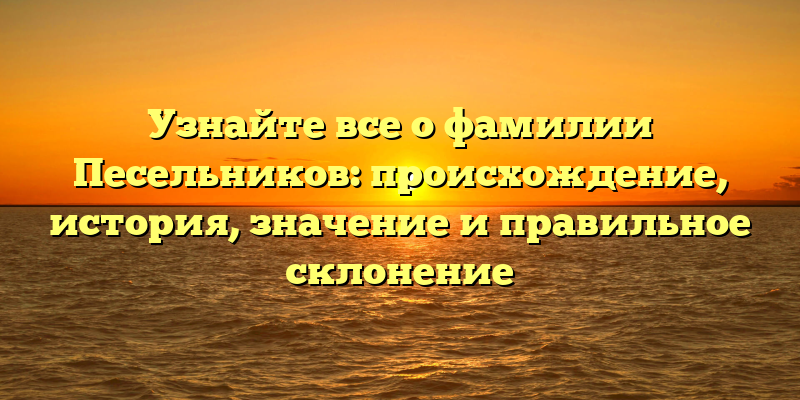 Узнайте все о фамилии Песельников: происхождение, история, значение и правильное склонение