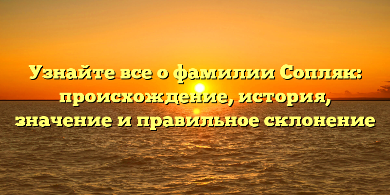 Узнайте все о фамилии Сопляк: происхождение, история, значение и правильное склонение