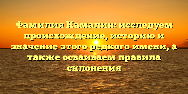 Фамилия Камалин: исследуем происхождение, историю и значение этого редкого имени, а также осваиваем правила склонения