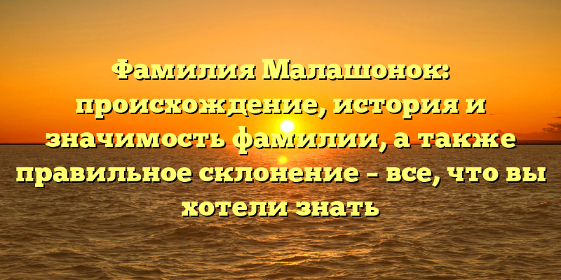 Фамилия Малашонок: происхождение, история и значимость фамилии, а также правильное склонение – все, что вы хотели знать