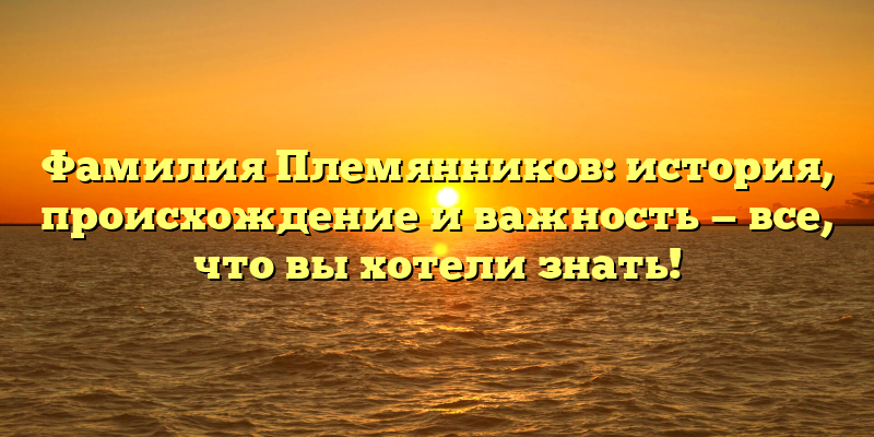 Фамилия Племянников: история, происхождение и важность — все, что вы хотели знать!