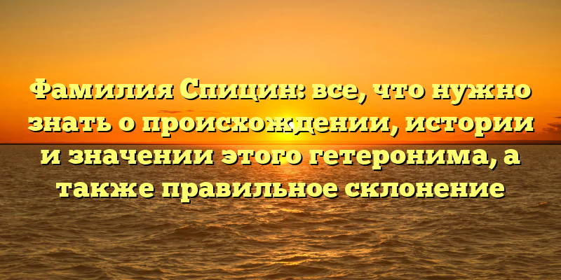 Фамилия Спицин: все, что нужно знать о происхождении, истории и значении этого гетеронима, а также правильное склонение