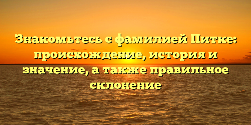 Знакомьтесь с фамилией Питке: происхождение, история и значение, а также правильное склонение