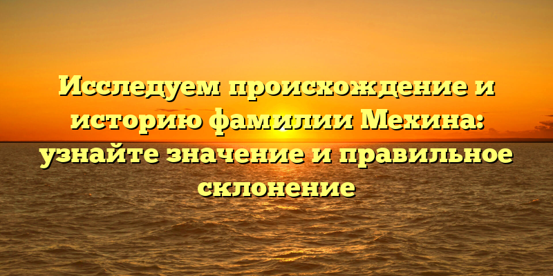 Исследуем происхождение и историю фамилии Мехина: узнайте значение и правильное склонение