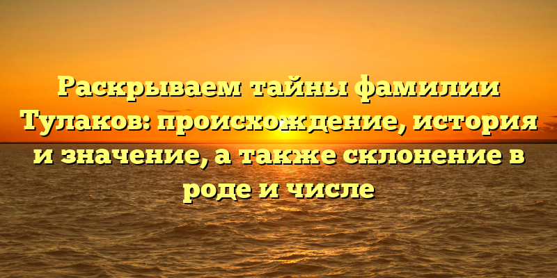 Раскрываем тайны фамилии Тулаков: происхождение, история и значение, а также склонение в роде и числе