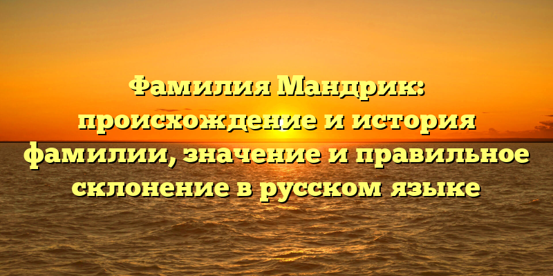 Фамилия Мандрик: происхождение и история фамилии, значение и правильное склонение в русском языке