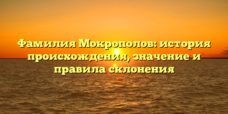 Фамилия Мокрополов: история происхождения, значение и правила склонения