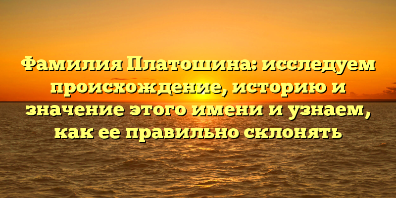 Фамилия Платошина: исследуем происхождение, историю и значение этого имени и узнаем, как ее правильно склонять