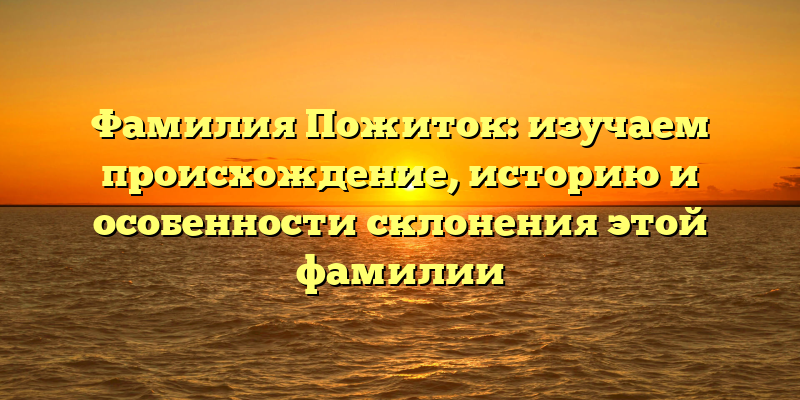 Фамилия Пожиток: изучаем происхождение, историю и особенности склонения этой фамилии