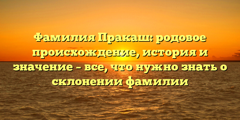 Фамилия Пракаш: родовое происхождение, история и значение – все, что нужно знать о склонении фамилии