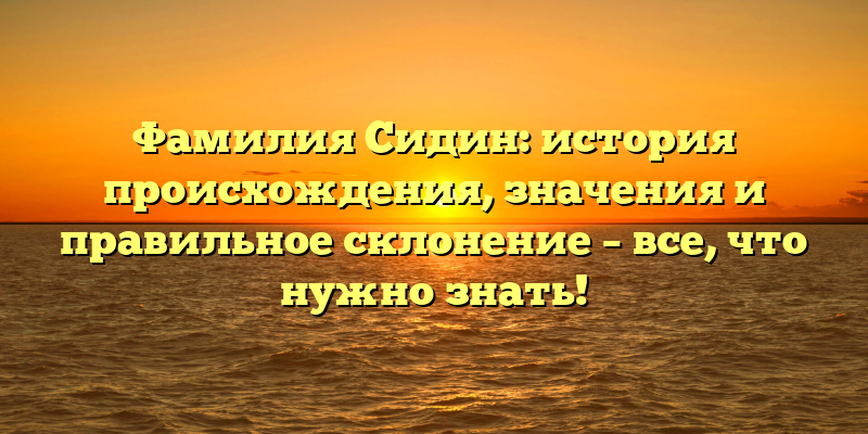 Фамилия Сидин: история происхождения, значения и правильное склонение – все, что нужно знать!